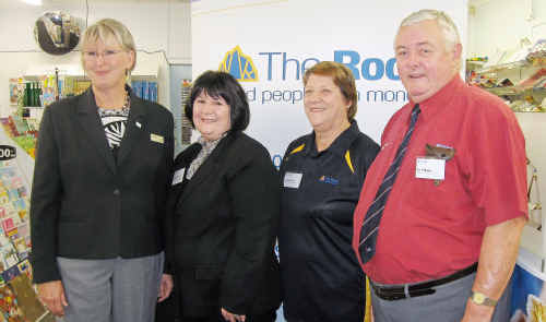 North Burnett Mayor Joy Jensen opens the new branch with retail banking executive Leigh Zimmerlie and owners Carol Williams and Ian Williams. North Burnett Mayor Joy Jensen opens the new branch with retail banking executive Leigh Zimmerlie and owners Carol Williams and Ian Williams.